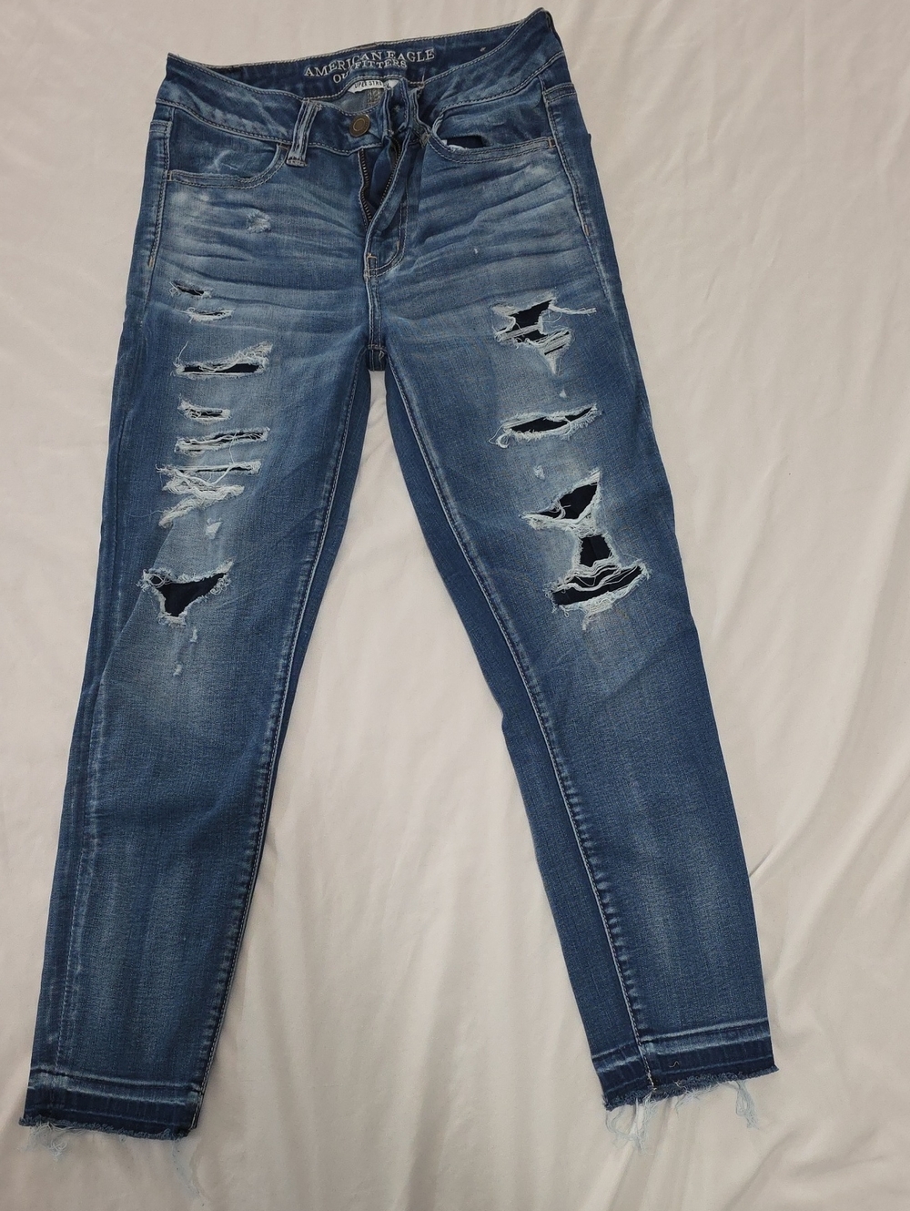American Eagle Distressed Ripped Skinny Jeans 4 LONG